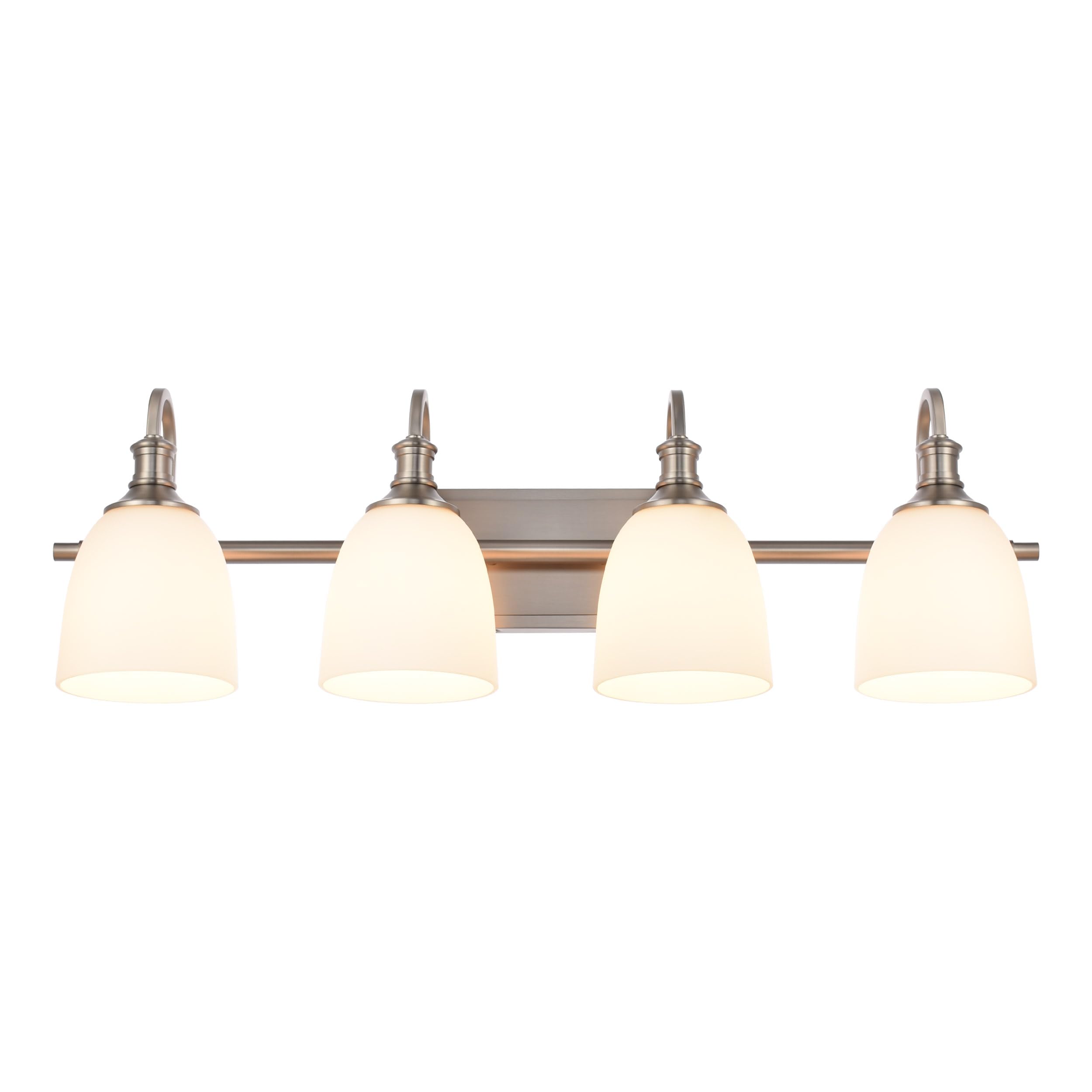 Hanaloa Bathroom Vanity Light Fixtures, Vintage Brushed Nickel 4 Lights Wall Sconce Lighting With Opal Glass Shade, Porch Wall Mount Light Fixture For Bathroom, Mirror Cabinets Hallway Stairs