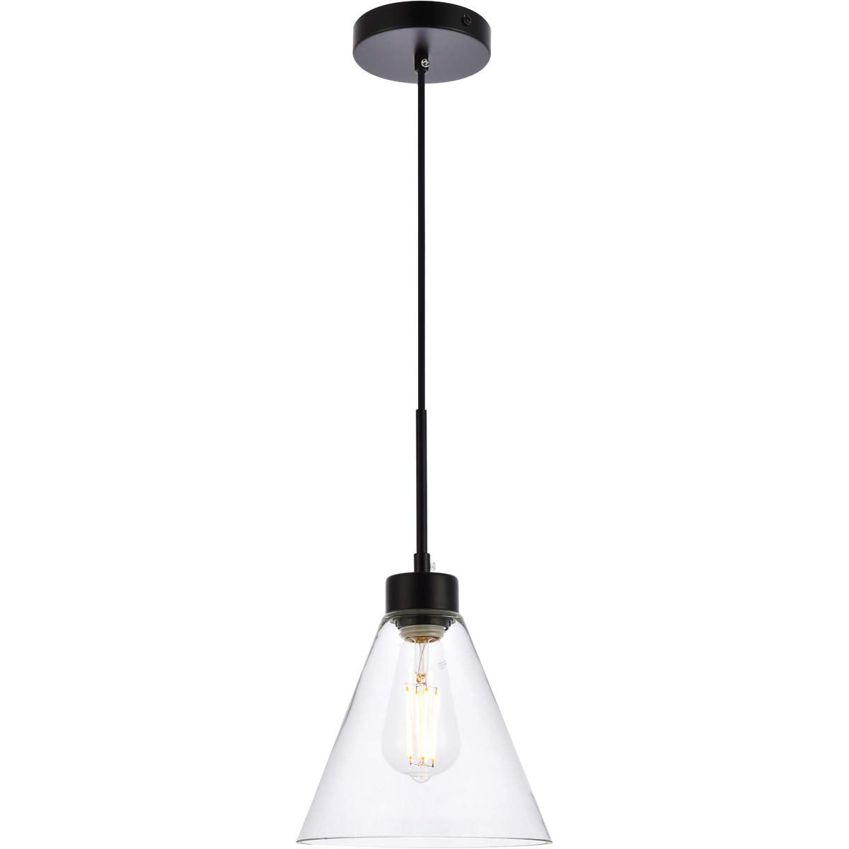 Living District Mera 1-Light Mid-Century Metal Pendant in Black and Clear