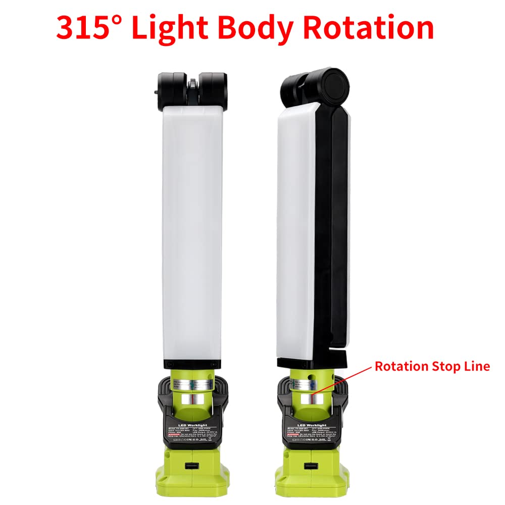 Choerinton Light 2400Lm Work Light Compatible With Ryobi 18V Battery Led Work Light Rechargeable Jobsite Light Rotating Flashlig
