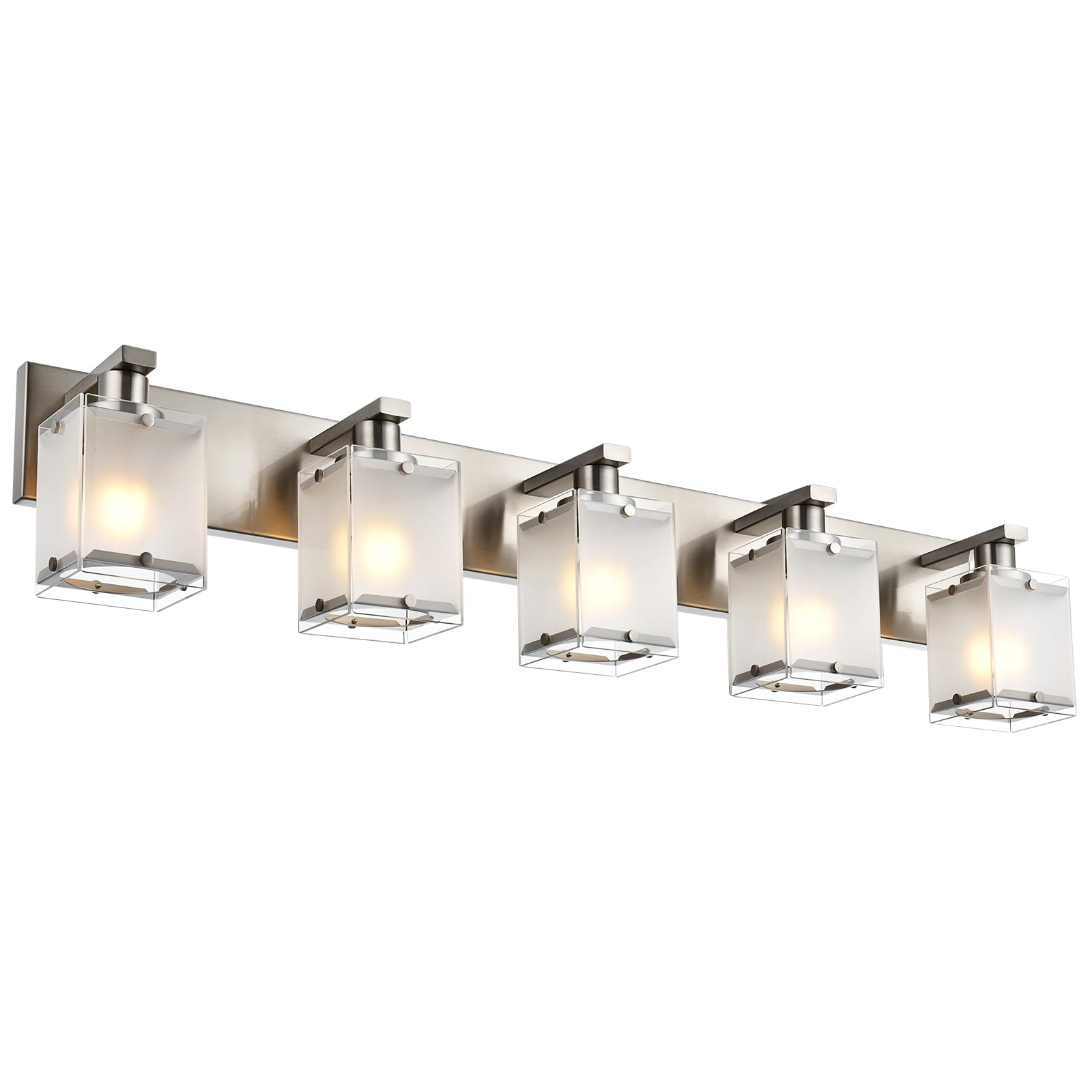 WINSHEN 5-Lights Bathroom Vanity Light Fixture, Modern Brushed Nickel, Metal with Frosted Glass Shades, Model 5WSN-XOTFZO