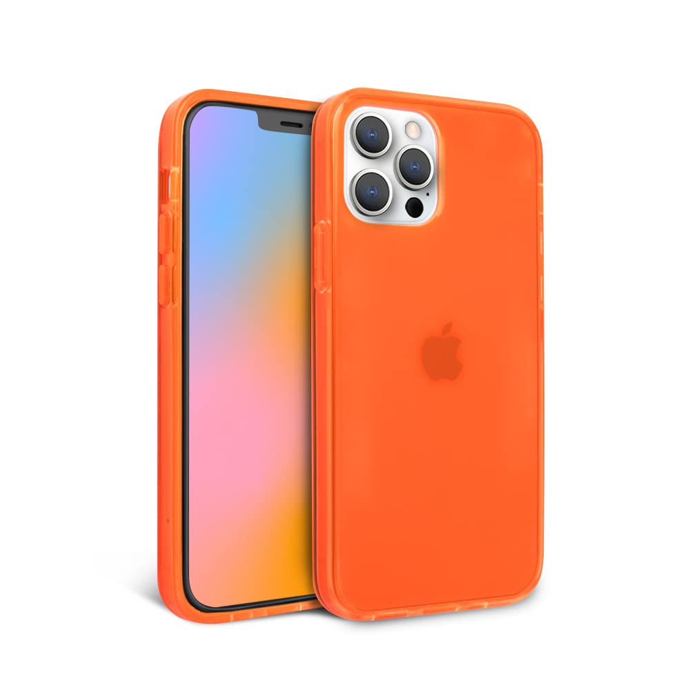 Felony Case - Iphone 12 Pro Max Neon Orange Clear Protective Case, Tpu And Polycarbonate Shock-Absorbing Bright Cover - Crack Pr