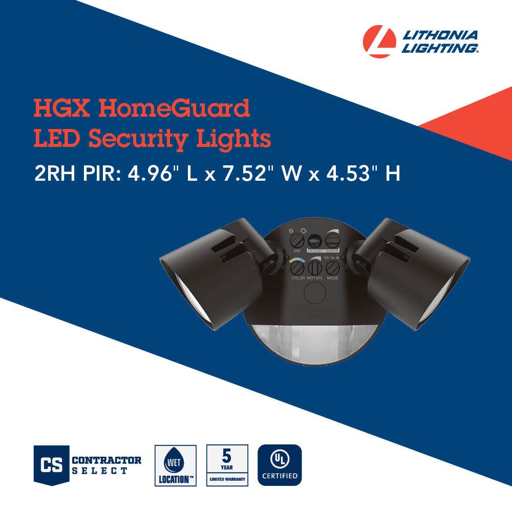 Lithonia Lighting HGX LED Flood Light, 2-Light, Photocell Sensor, Motion Detection, Dark Bronze