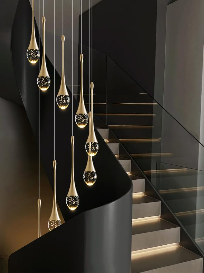 Ykolupty H100'' Modern Chandelier 9-Lights Gold Foyer Entrance Chandeliers High Ceiling Chandelier Led Dimmable 2700-6000K Fixtures