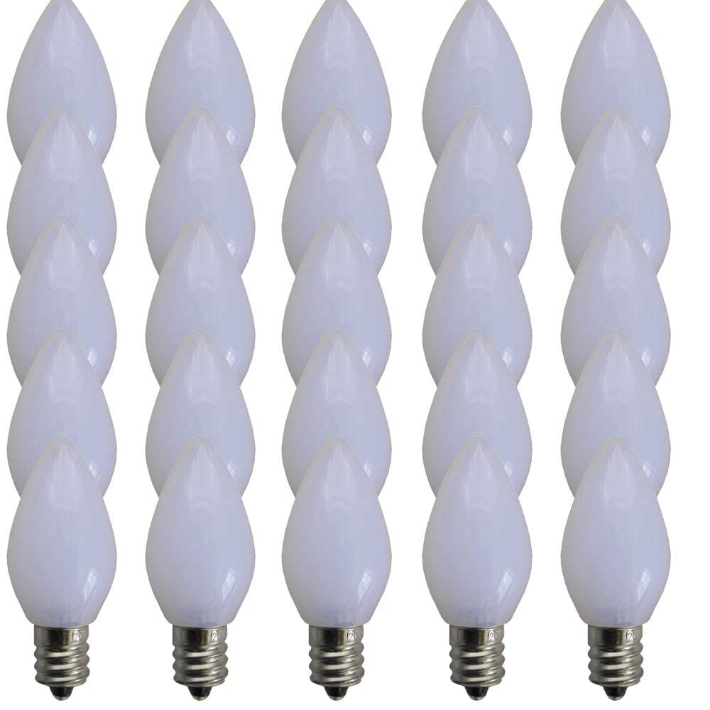 EZLS C7 Pure White Opaque SMD LED Bulbs - Box of 25 Smooth Pure White Retro C7 Replacement Bulbs