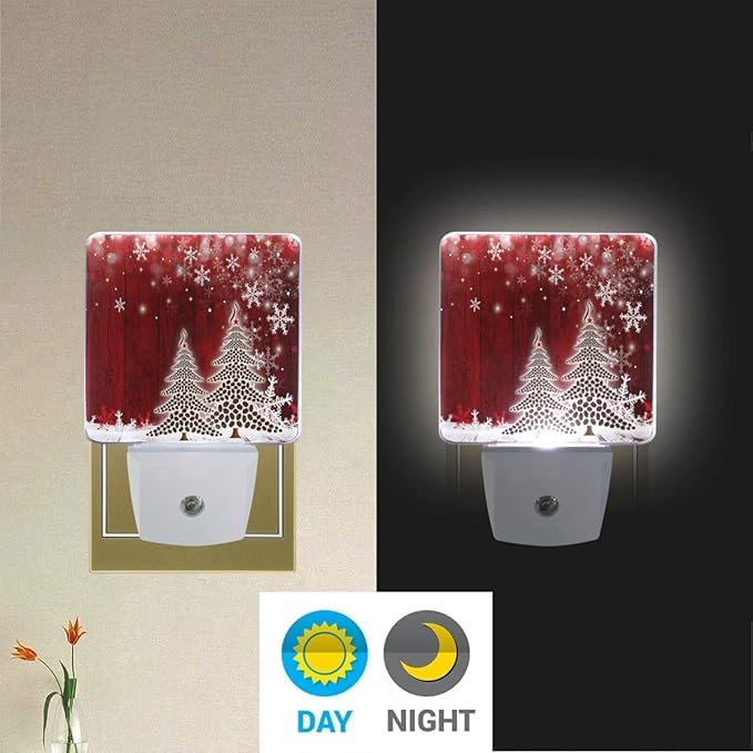 Christmas Tree Plug-In Night Light,Poinsettia Winter Snowflakes Auto Dusk To Dawn Sensor Nightlights Plug Into Wall,Energy Effic