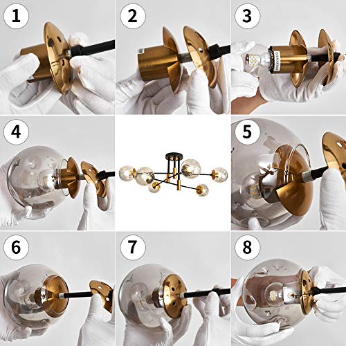 Szxykeji Modern Black Glass Chandelier - 6-Lights Flush Mount Ceiling Light For Dining & Living Room