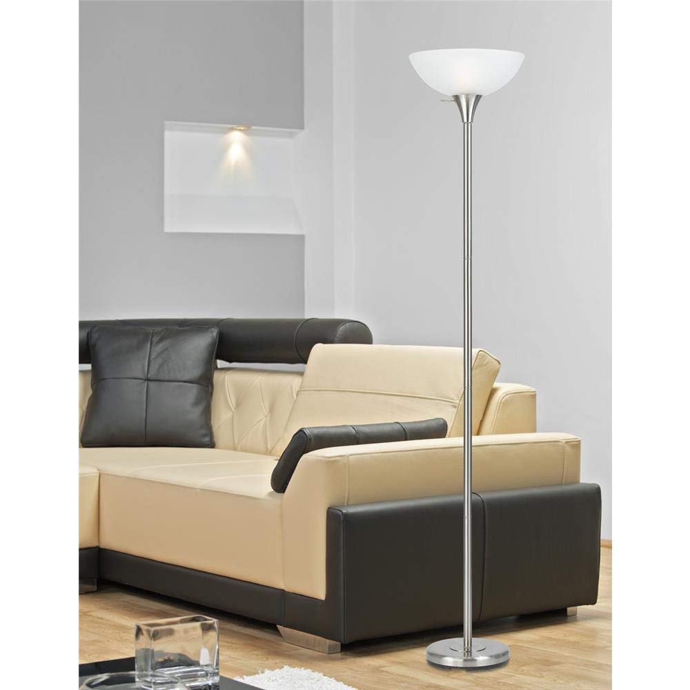 Cal Lighting Torchiere Floor Lamp, Brushed Steel, Metal, Model CALBO-2055