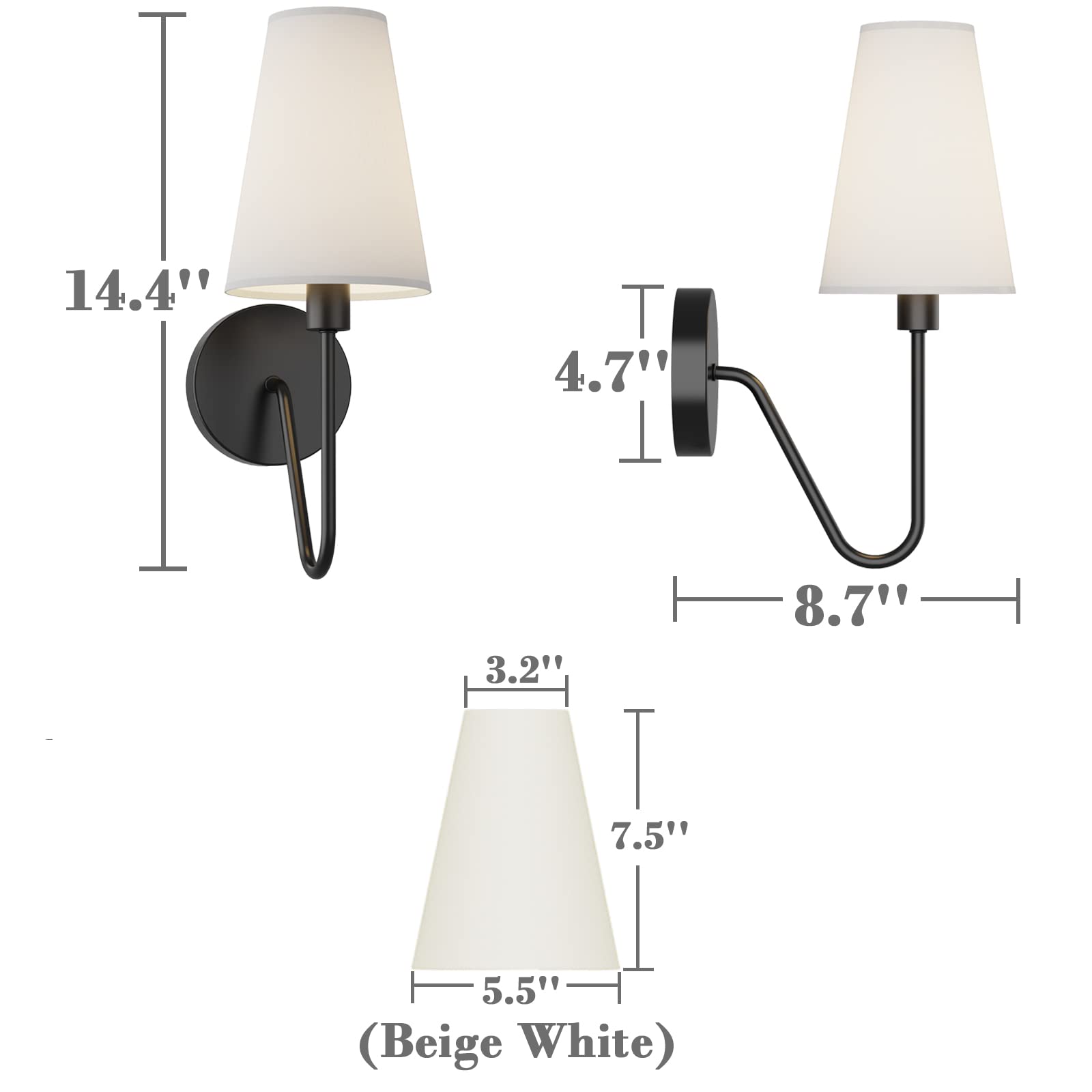 Electro Bp Black Wall Sconce Lighting Fixture, 1 Light With Cream Linen Shade, Set Of 2