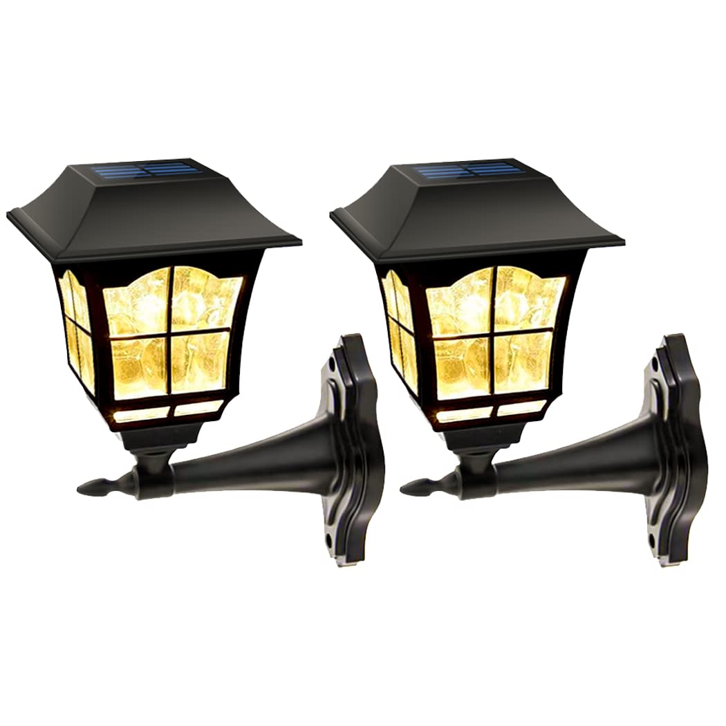 MAGGIFT 2 Pack Solar Wall Lantern Outdoor Waterproof 15 Lumens Solar Sconce Light Fixture with Wall Mount Kit for Front Door Fen