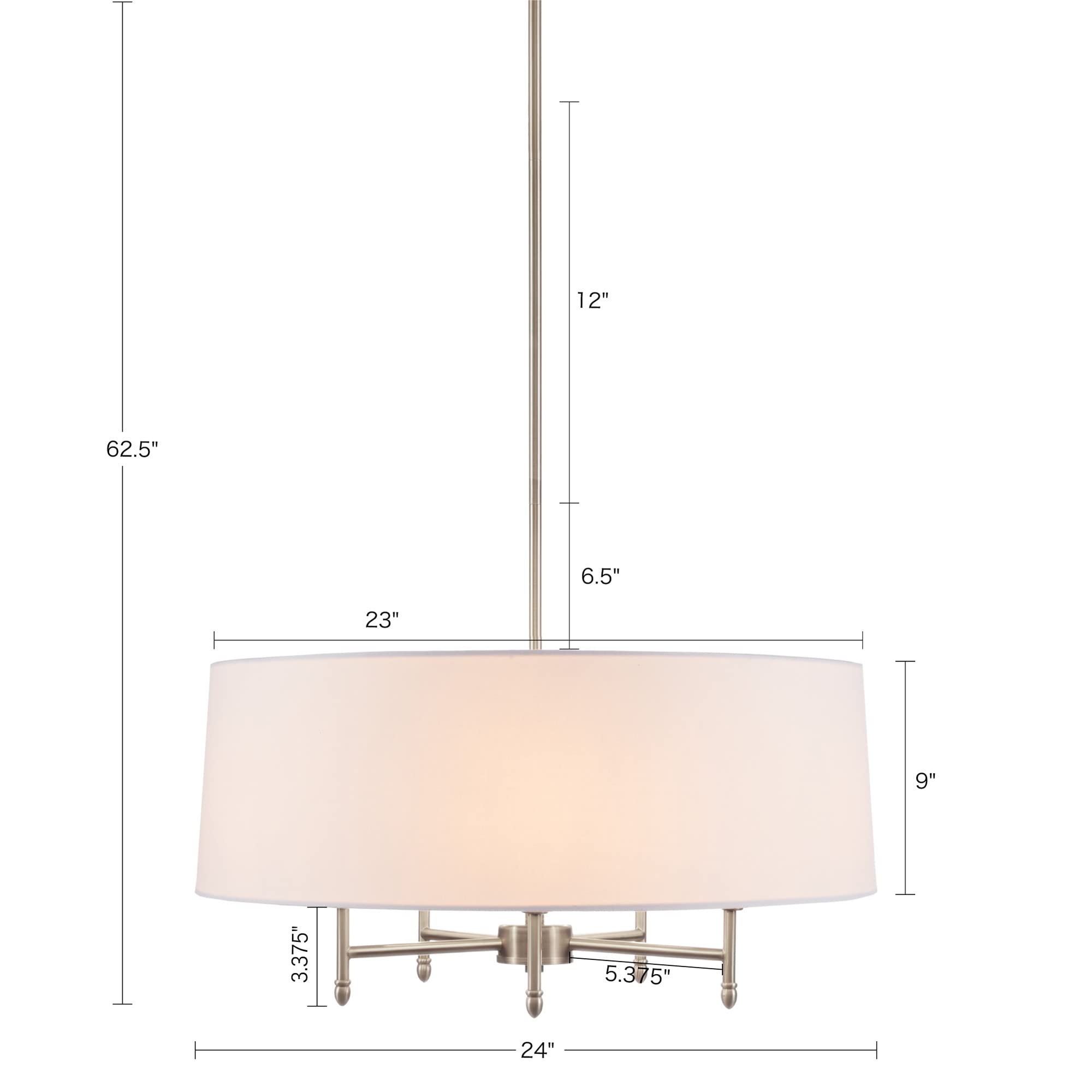 Hampton Hill 5-Light Presidio Chandelier, Modern Design For Dining Room, Adjustable Height, 24 W, Silver/White, Model Mps150-0107