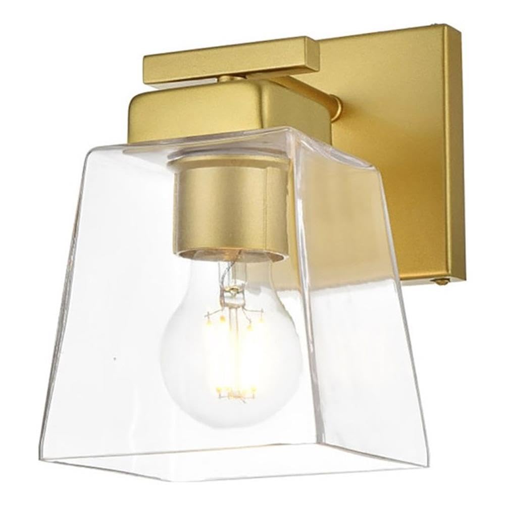 Living District Merrick 1-Light Iron & Glass Bath Sconce in Brass/Clear