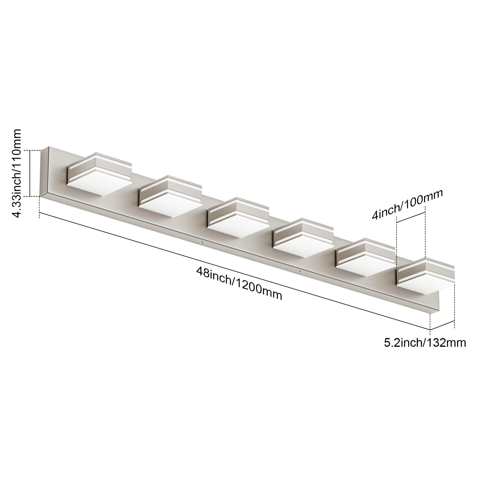 Ralbay 48Inch Brushed Nickel Bathroom Vanity Light 6-Light Metal Acrylic Modern Led Bathroom Lighting Over Mirror