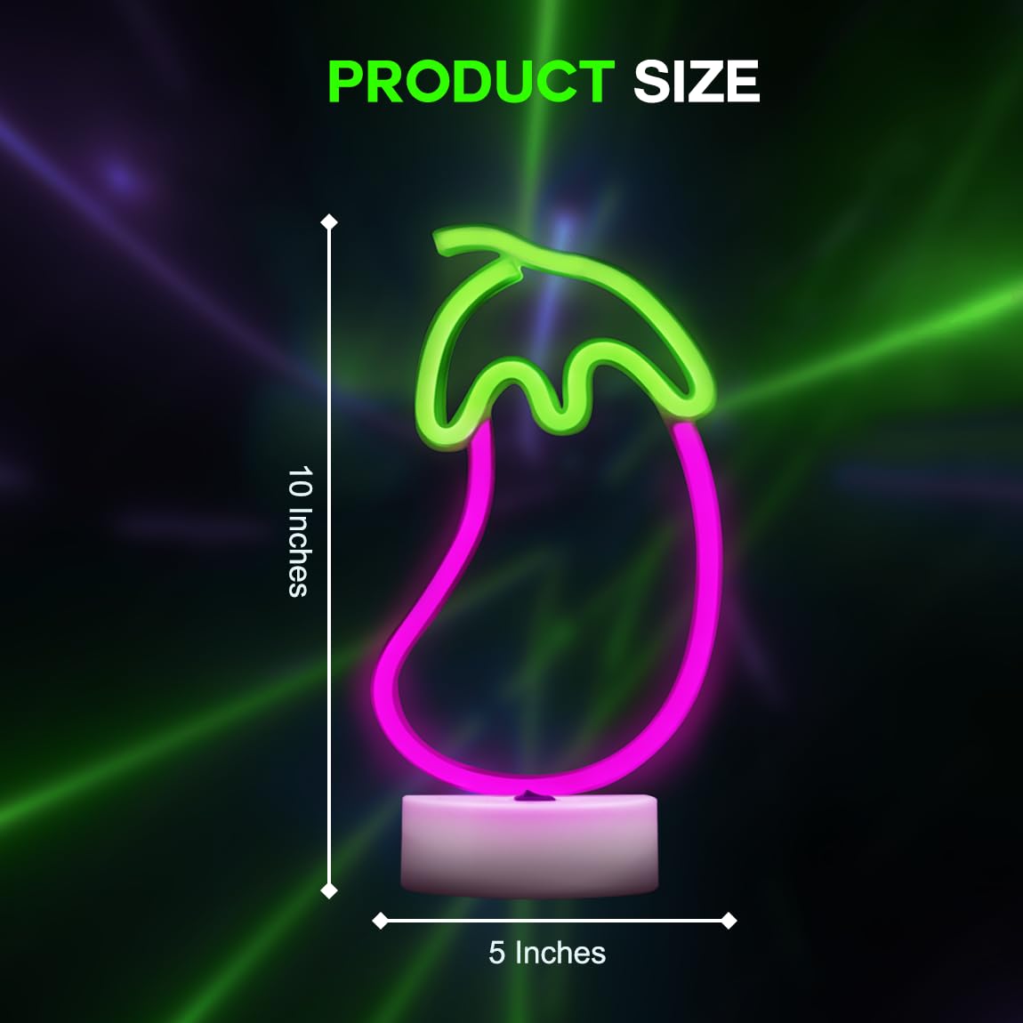 Lumoonosity Eggplant Neon Sign - USB & Battery Powered Lamp - Small to Medium - Green/Purple - Eggplant Stand for Bedroom, Gameroom, Living Room