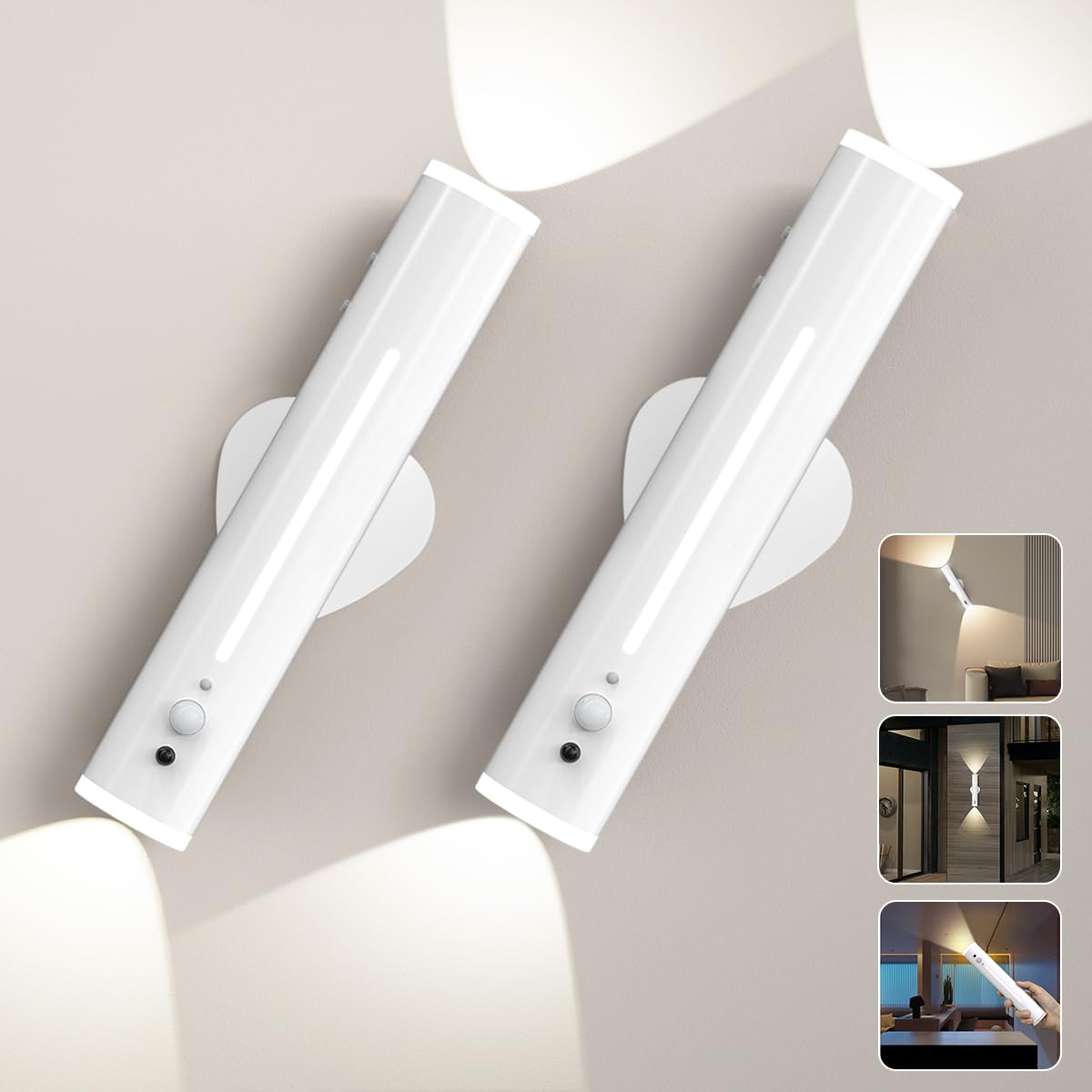 Hapfish Battery Operated Wall Sconces Decor Set of Two, Motion Sensor Rechargeable Cordless Wall Lights Indoor, Metal Magnetic W