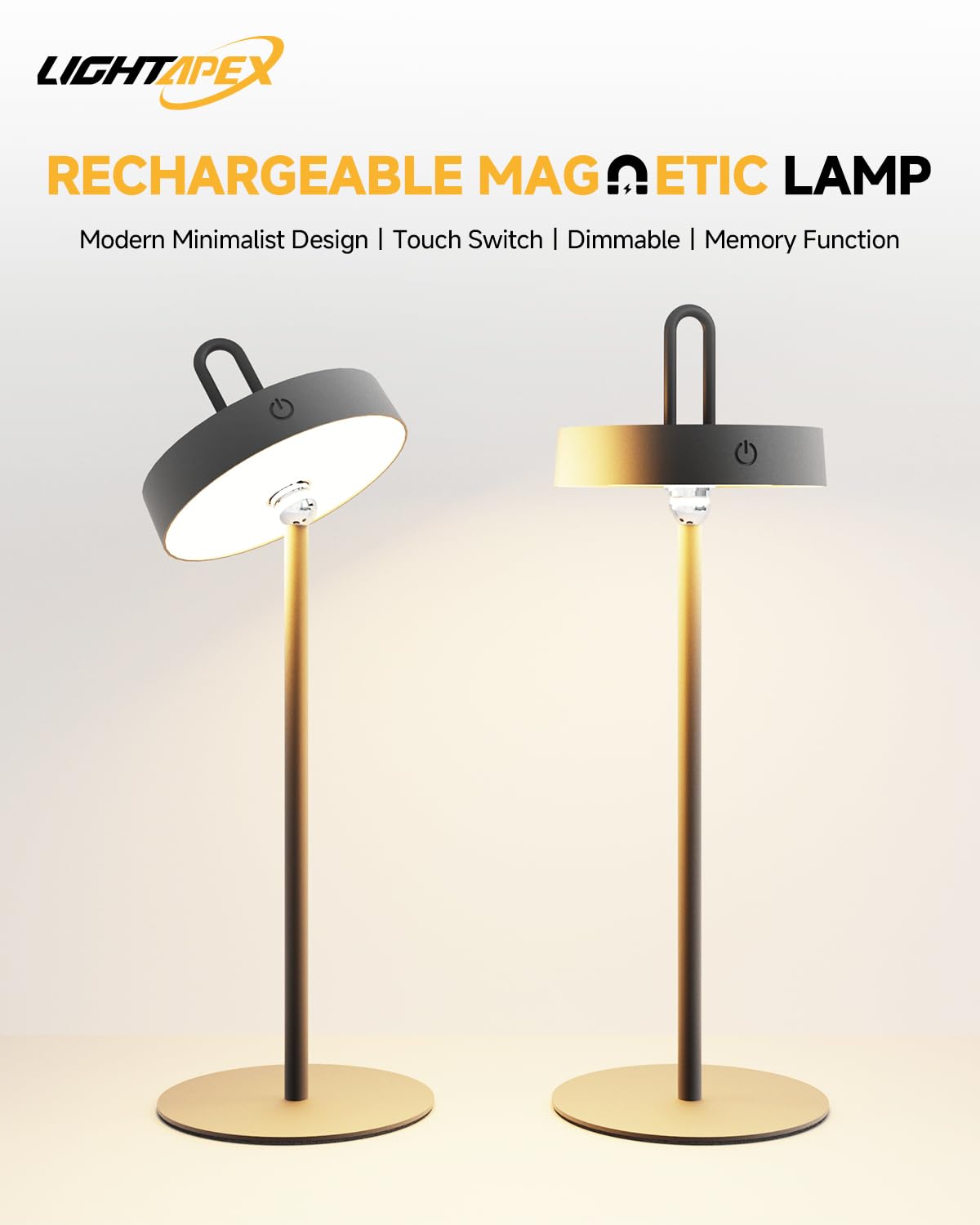 Lightapex Cordless Table Lamps, 2-Pack, Rechargeable Portable Lamps With Stepless Dimming, Touch Control, Detachable Magnetic De