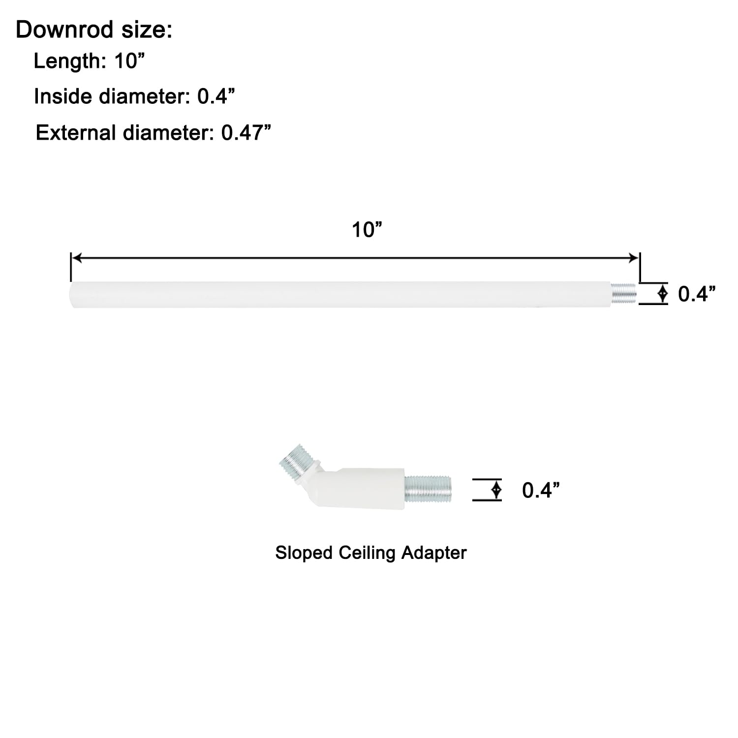 Shengqingtop M10 Threaded Extension Rod With Sloped Ceiling Adapter Kits For Pendant Light, Island Lighting, White