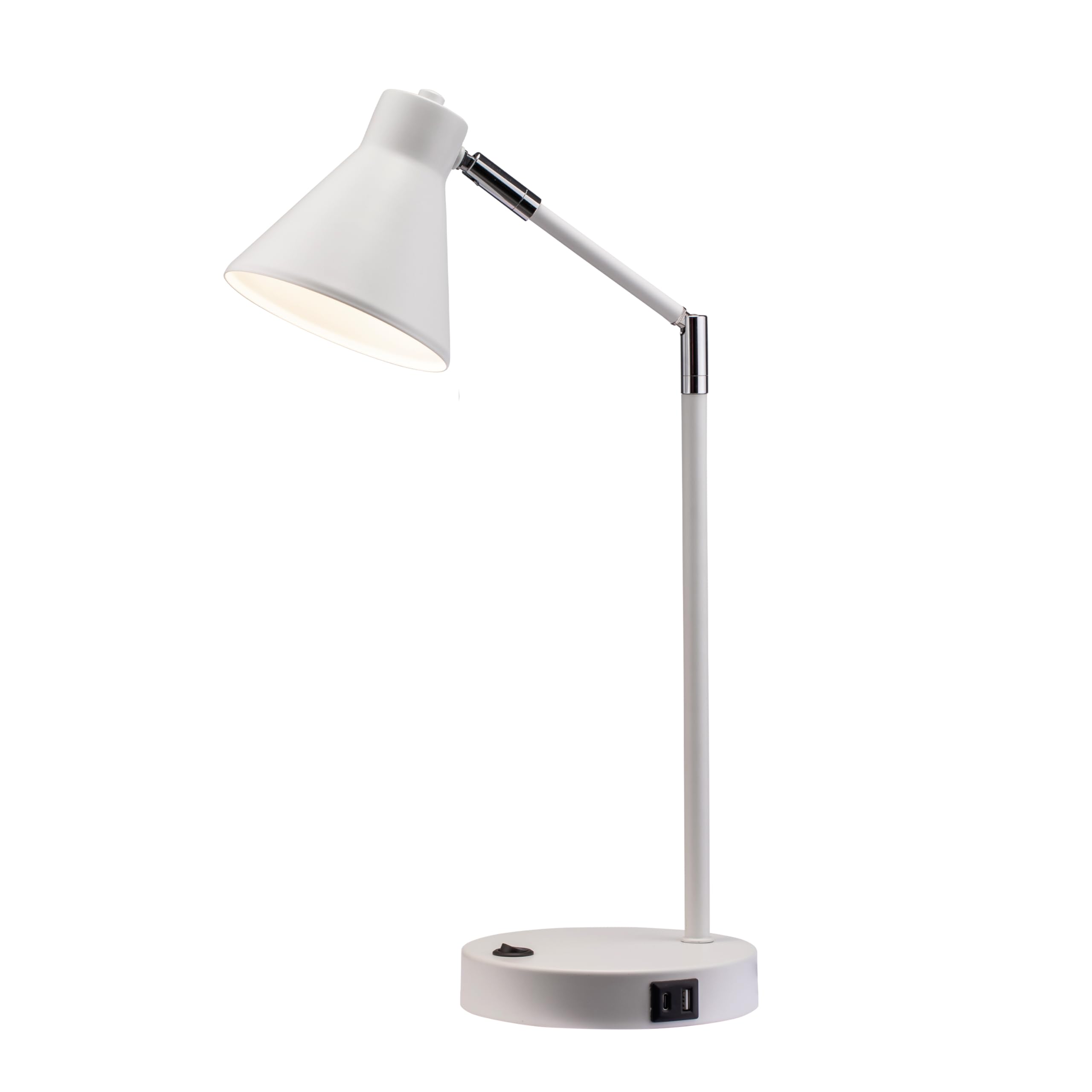 OBright LED Desk Lamp, 100% Metal, 270° Swivel Arms, Soft White Light, Dual USB Charging Ports, Model OB-DL03UC, White