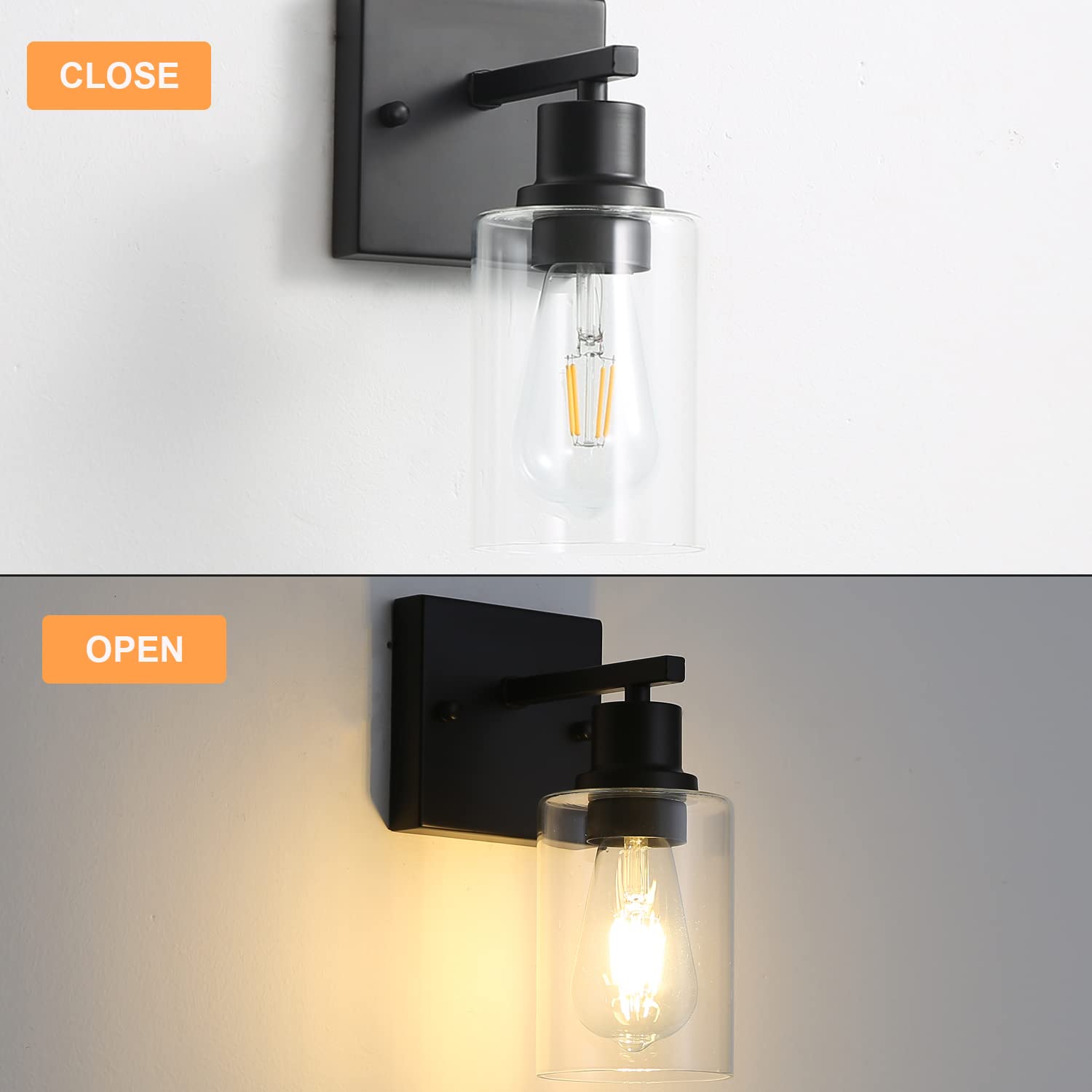 Filimitiy Bathroom Vanity Light Fixtures, 1-Light Matte Black Bathroom Lights, Wall Sconces With Clear Glass Shade For Hallway F