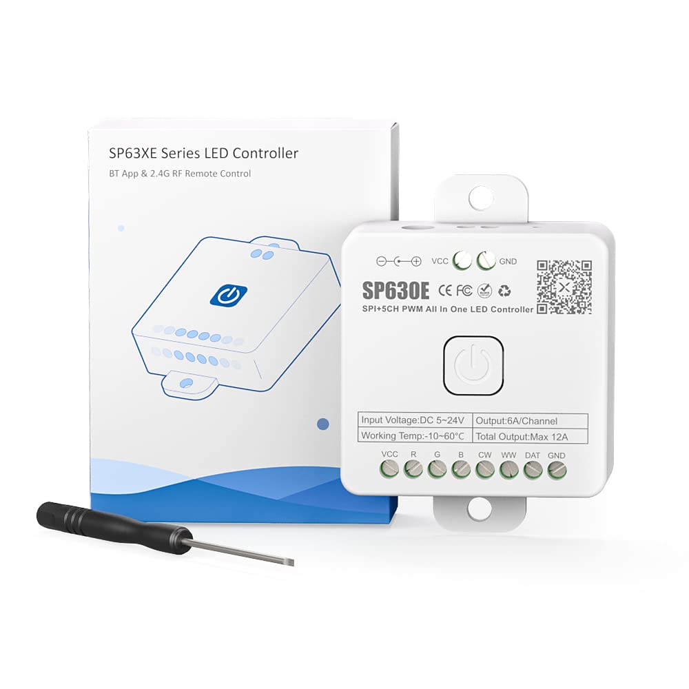 BTF-LIGHTING SP630E Bluetooth LED Controller, Supports RGB/RGBW/Monochrome, DC5V/DC12V/DC24V, White, Polyvinyl Chloride