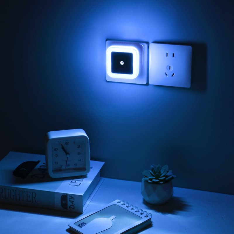 ZEZHOU Night Lights Plug into Wall - 4-Pack LED Dusk to Dawn Sensor, Soft Blue, Model Z-NLS, Safe Auto-On/Off for Home Use