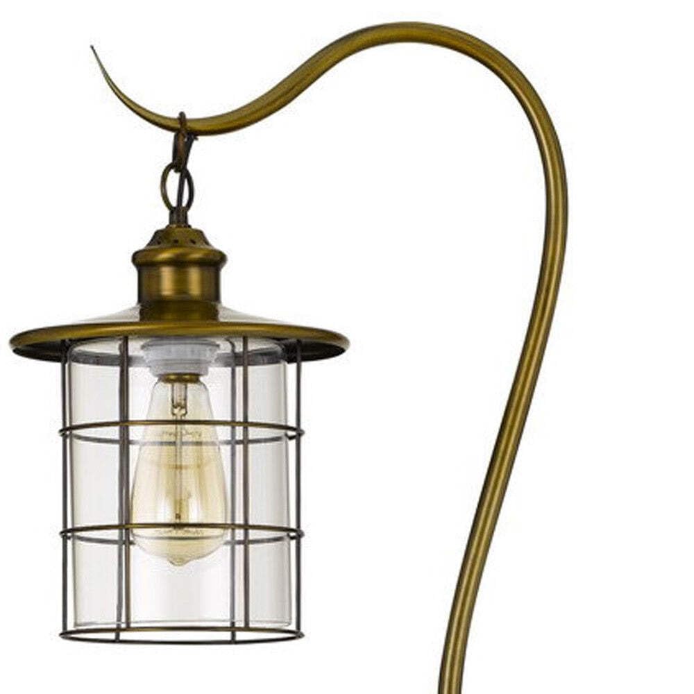 HomeRoots Traditional Shaped Floor Lamp with Bronze Glass Drum Shade, 60 in. Tall, Elegant Design