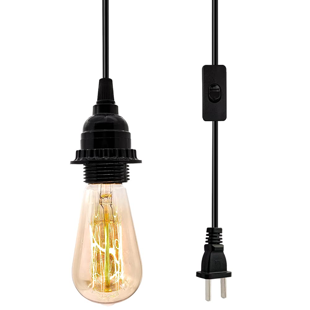 Plug In Hanging Light Kit, Industrial Pendant Lighting Fixture, E26 E27 Retro Hanging Lights With Plug In Cord, 19.69 Ft Cord With On/Off Switch Hanging Lamp Fixture For Living Room Bedroom