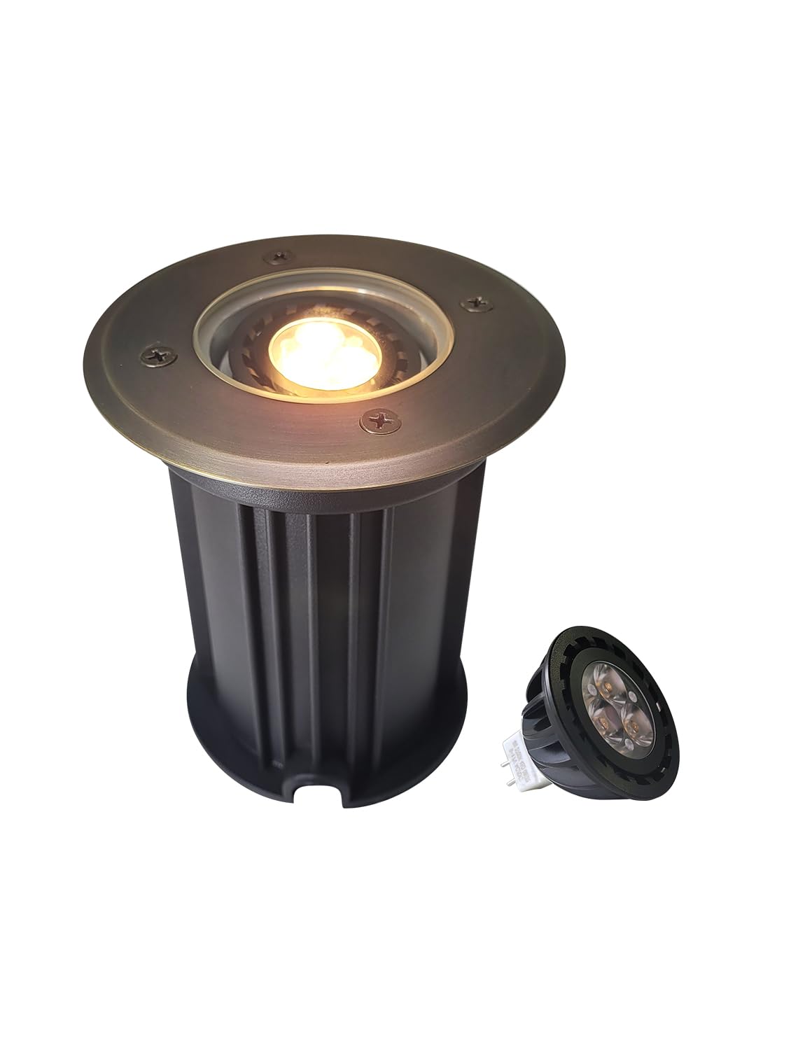 Malory Brass Open Top Cover Landscape Well Lights  12V Low Voltage Outdoor In Ground Lights  Landscape Lighting Wired With 5W 2700K Mr16 For Pathway  Driveway And Garden (Open Top  1-Pack With Bulb)