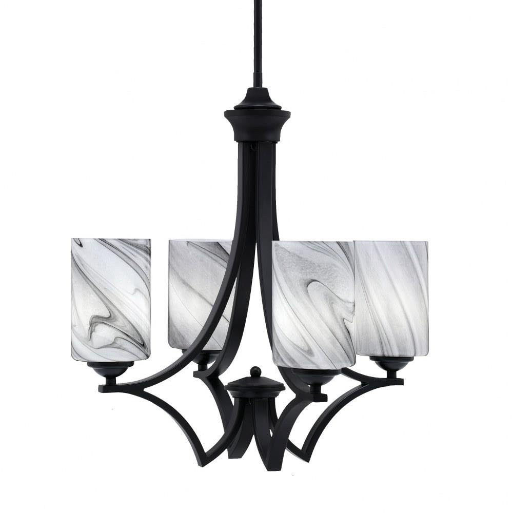 Toltec Lighting 564-MB-3009 Zilo - 4 Light Uplight Chandelier-19.75 Inches Tall and 19.25 Inches Wide, Finish Color: Matte Black, Glass Color: Onyx Swirl