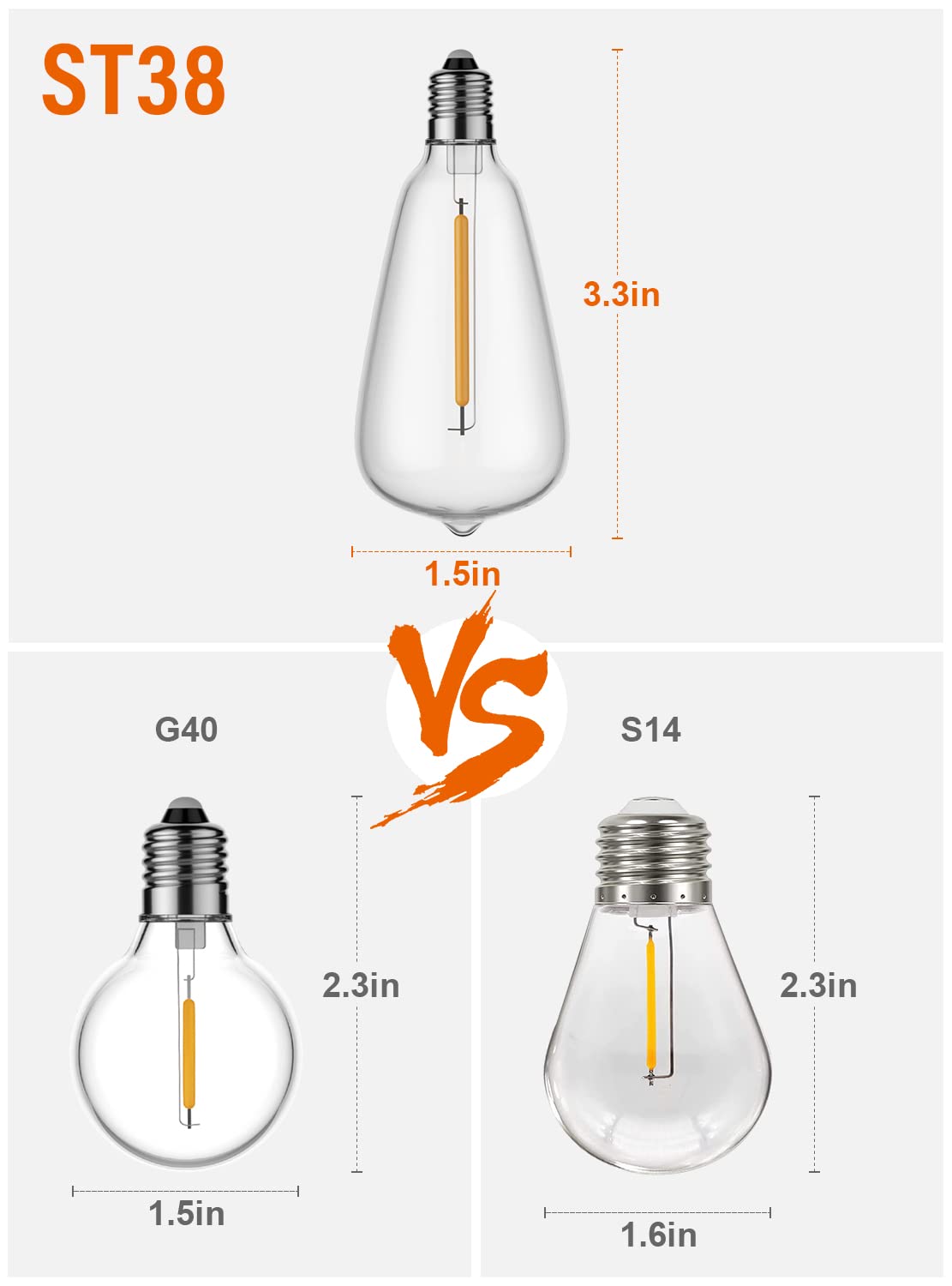 Gpatio Outdoor String Lights, 60Ft(50+10) Waterproof Patio Lights With 32 Dimmable Hanging Lights Globe St38 Bulbs, 2700K Shatte