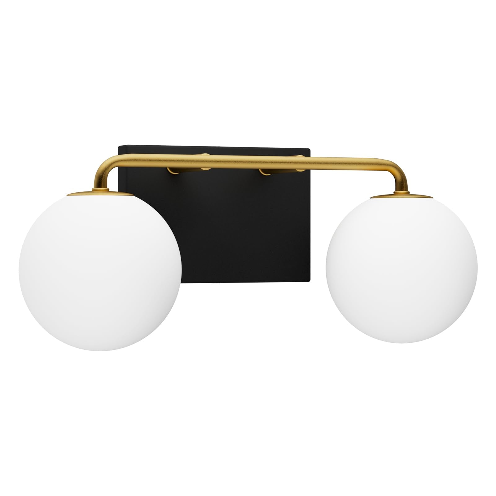 Tipace 2 Lights Vintage Bathroom Vanity Light Fixtures, Black Gold, Aluminum, 14.5 IN, Model GW1129, Milk White Glass Globe