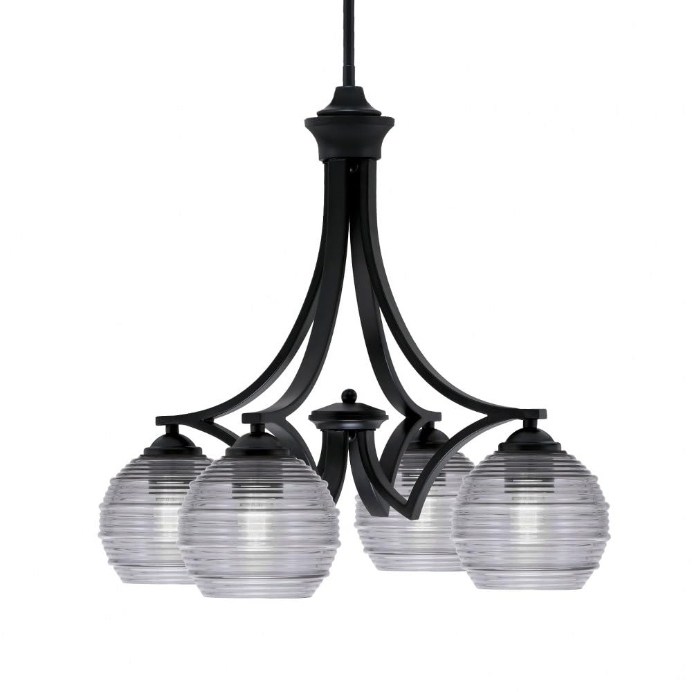 Toltec Lighting 568-Mb-5112 Zilo - 4 Light Downlight Chandelier-20 Inches Tall And 21 Inches Wide, Finish Color: Matte Black, Glass Color: Smoke Ribbed