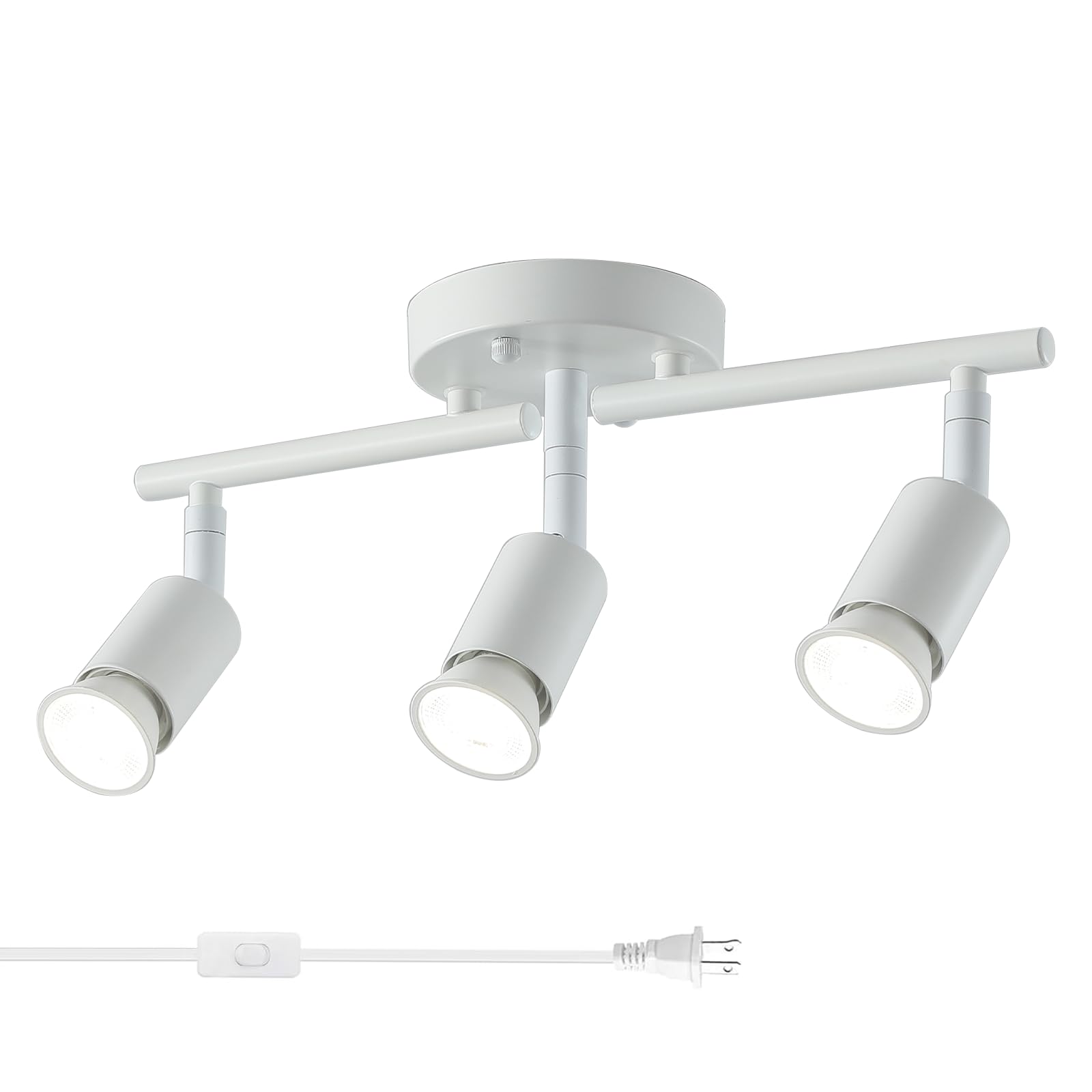 Vivihobb Plug In Track Light White 3 Light Plug In Ceiling Lighting Fixture With 16.4 Long Cord 3 Way Ceiling Spotlight Rotatable Wall Mount Light Head