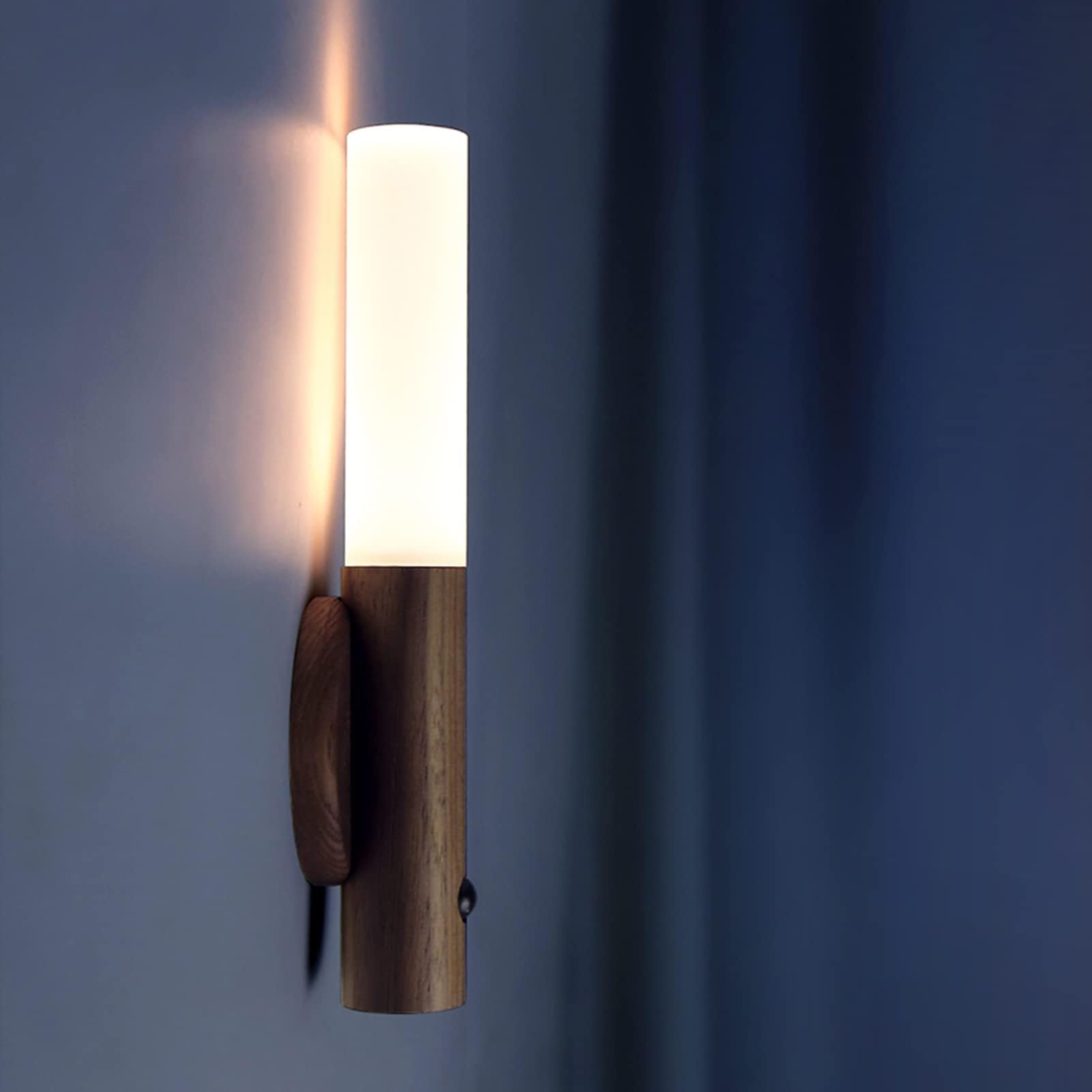 LANDGOO Motion Sensor Night Light, Rechargeable LED, Wooden Wall Sconce, Battery Powered, Walnut Wood, Portable, 1PC