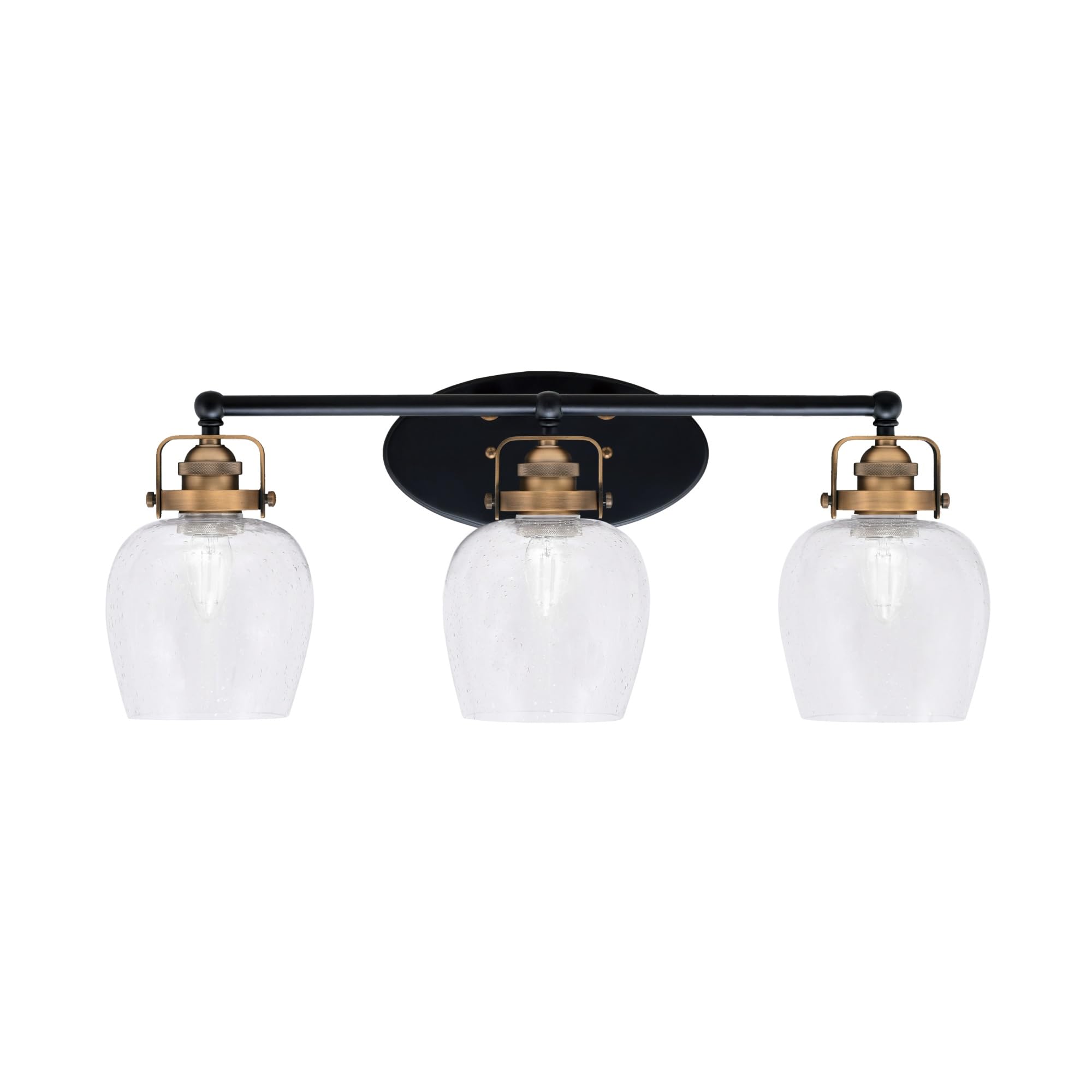 Easton 3 Light Bath Bar Shown In Matte Black & Brass Finish With 6" Clear Bubble Glass