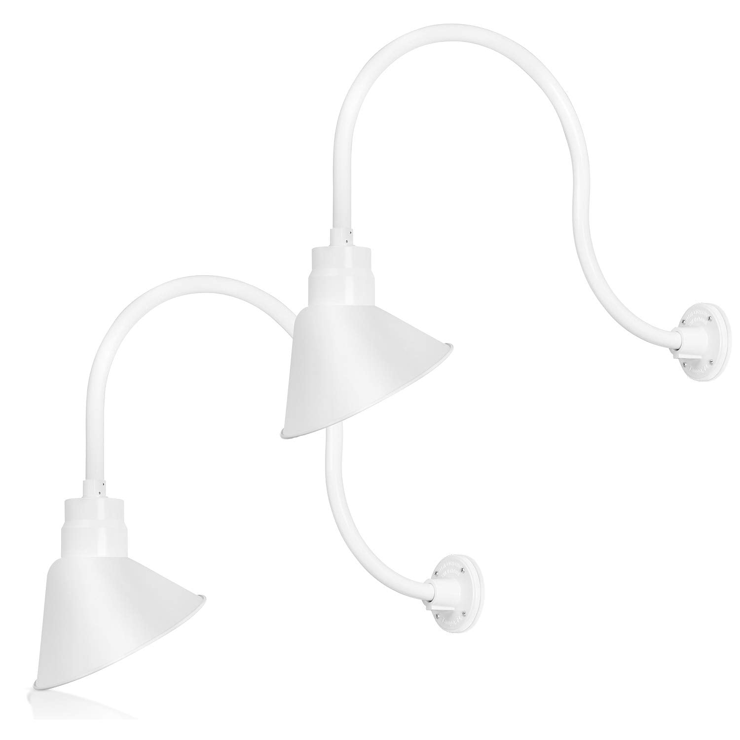 HTM LIGHTING SOLUTIONS Gooseneck Sign Light Fixture - 10in. White Angle Shade, 24in. Extension Arm, UL Listed, 2-Pack