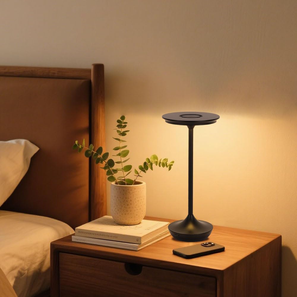 2 Pack Led Rechargeable Cordless Table Lamps Portable Outdoor 6000 Mah Battery Operated Table Light Touch Control 3 Color Dimmable Waterproof For Patio/Cofee/Restaurant/Camping/Dining/ Bedroom-Black