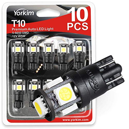 Yorkim T10 LED Bulbs 6500K White Non-Polarity, 194 Interior Lights, Pack of 10, Model AYK1002476*10, Aluminum