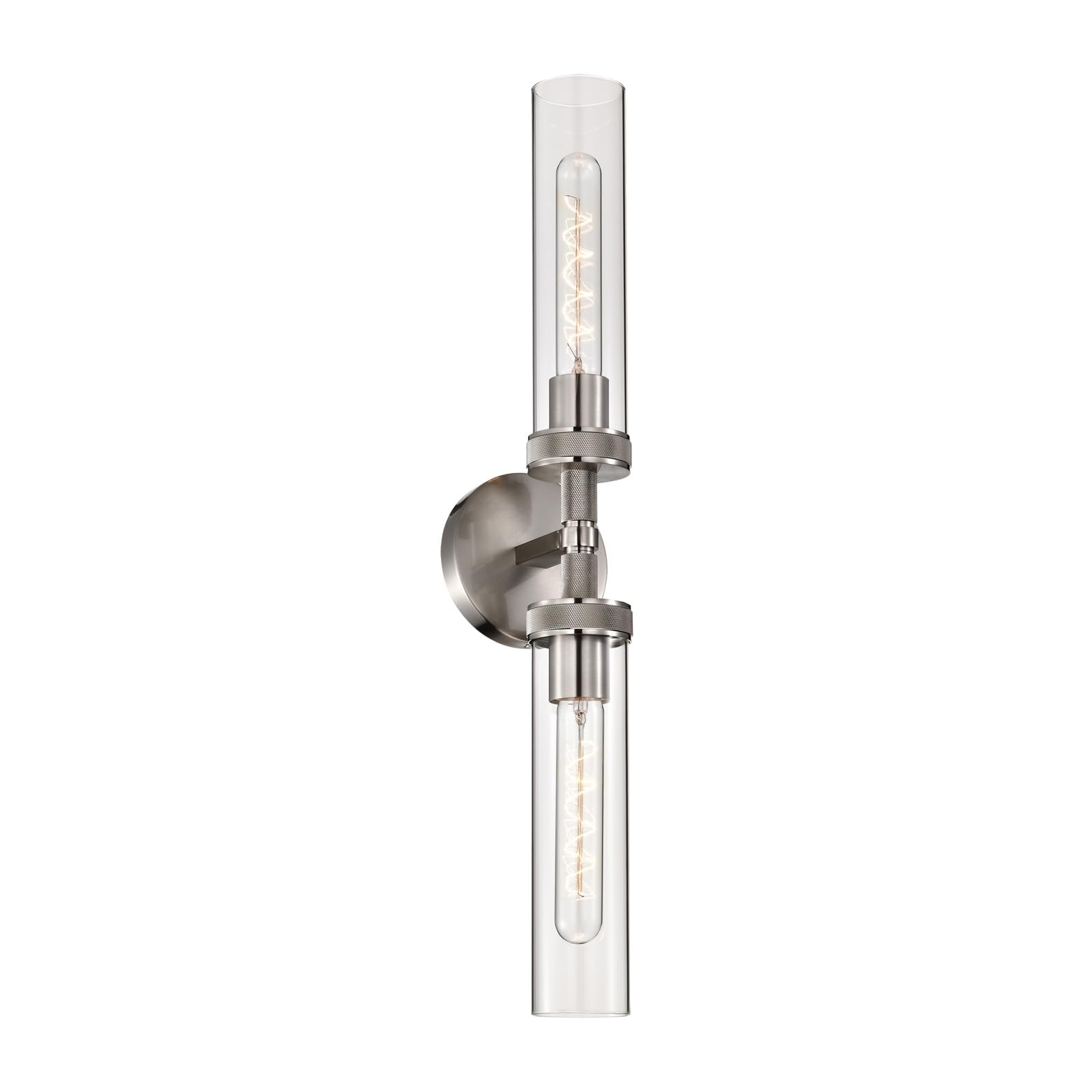 Vanity Lights for Bathroom Knurled Texture 2-Light Brushed Nickel Wall Sconce Clear Glass Vanity Mirror Lights Modern Hardwired Chrome Bathroom Light Fixtures Large Wall Lamps for Living Room Bedroom