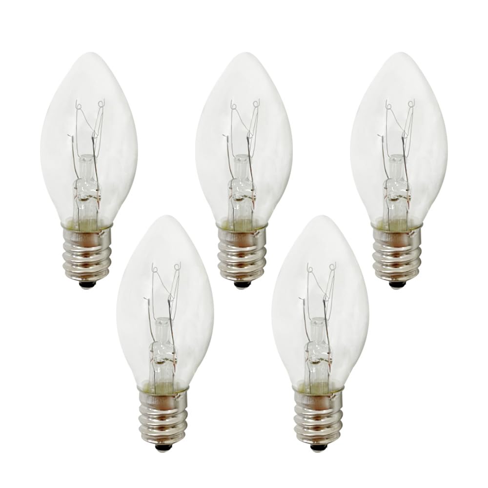 HUAZHQING C7 Incandescent Replacement Bulbs, 25 Pack, Clear Glass, 120V 5W, E12 Candelabra Base for Night Lights