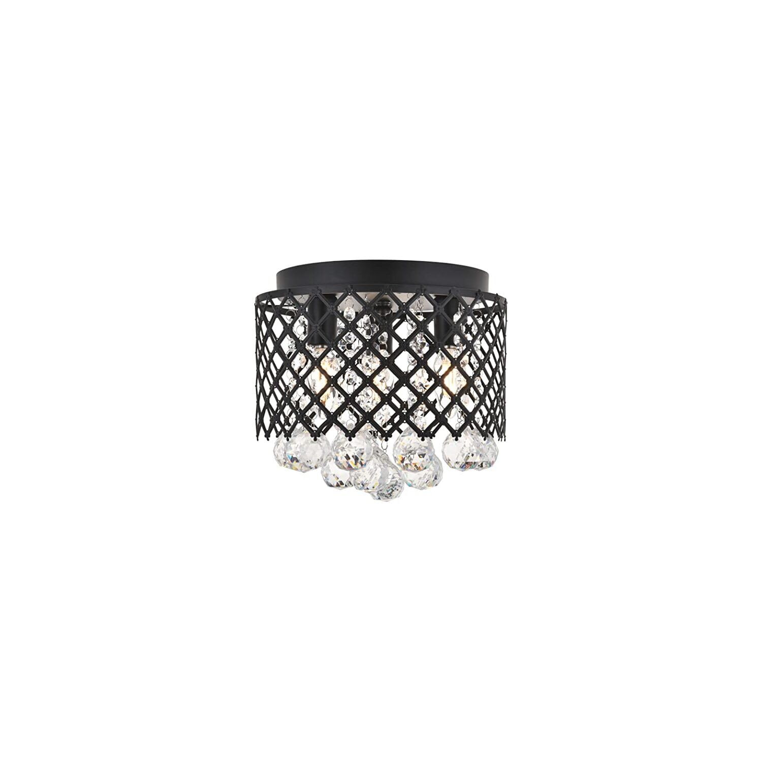 Living District Tully 3-Light Mid-Century Metal Flush Mount in Matte Black/Clear