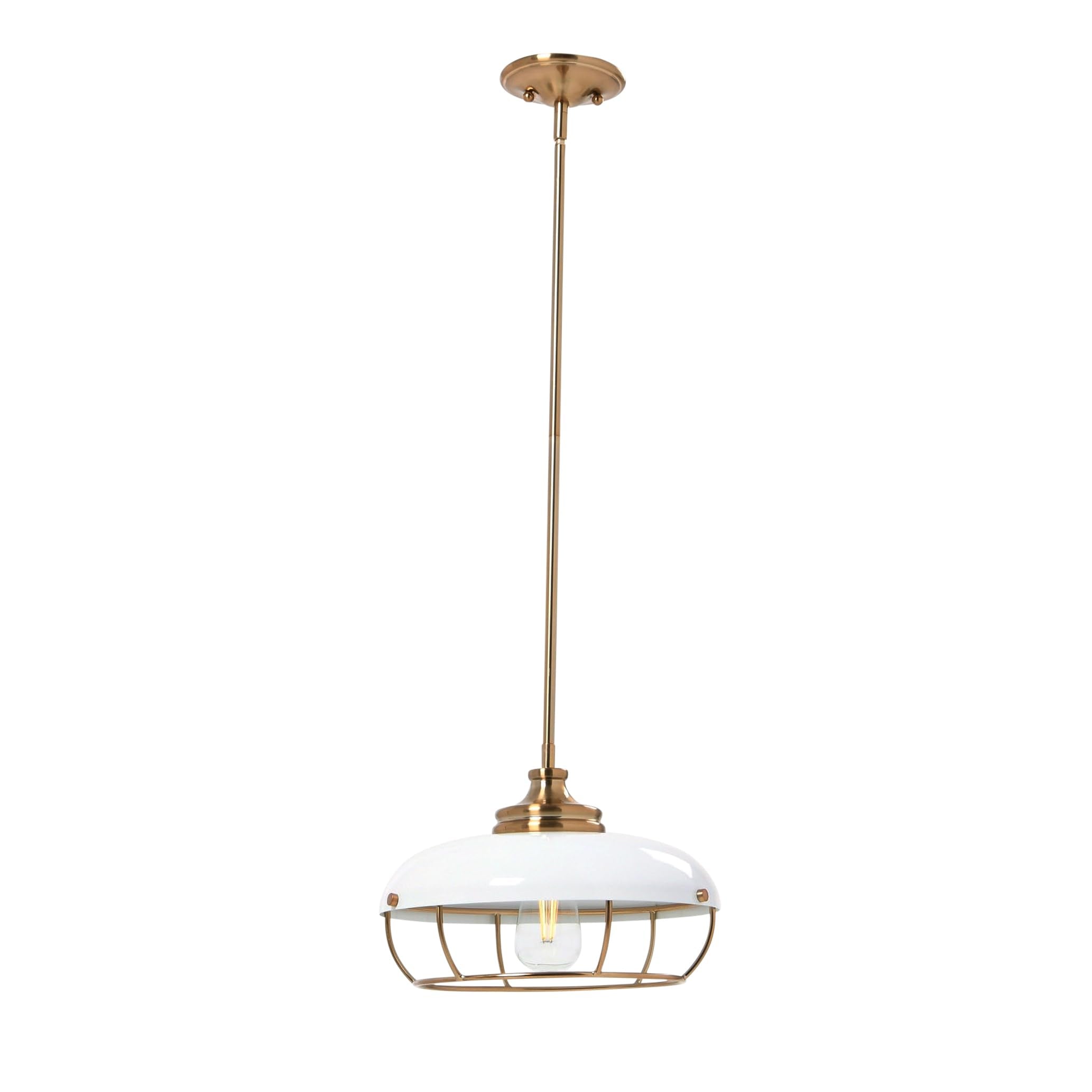 Robert Stevenson Lighting Presley - Caged Dome Metal Ceiling Light, Brushed Brass And White