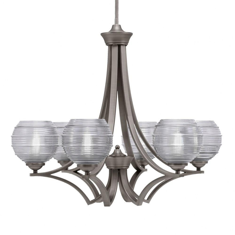 Toltec Lighting 566-Gp-5112 Zilo - 6 Light Uplight Chandelier-23 Inches Tall And 26.5 Inches Wide, Finish Color: Graphite, Glass Color: Smoke Ribbed