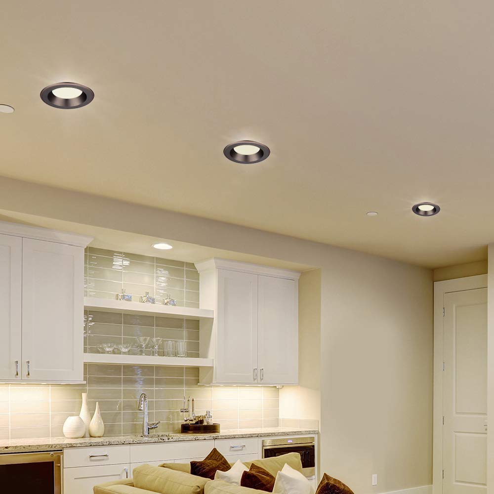 DESIGNERS FOUNTAIN 5/6 Inch LED Recessed Ceiling Light, Dimmable 1000 Lumens, Bronze Baffle Trim, Model EVL61093T50BZ
