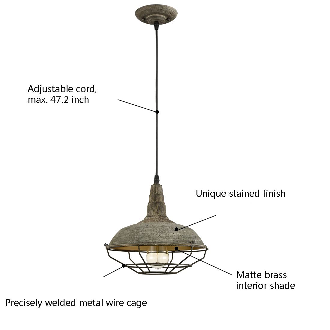 HOLKIRT Vintage Metal Cage Pendant Light Fixture - Stained Finish, 1-Light, Ideal for Barn or Rustic Decor