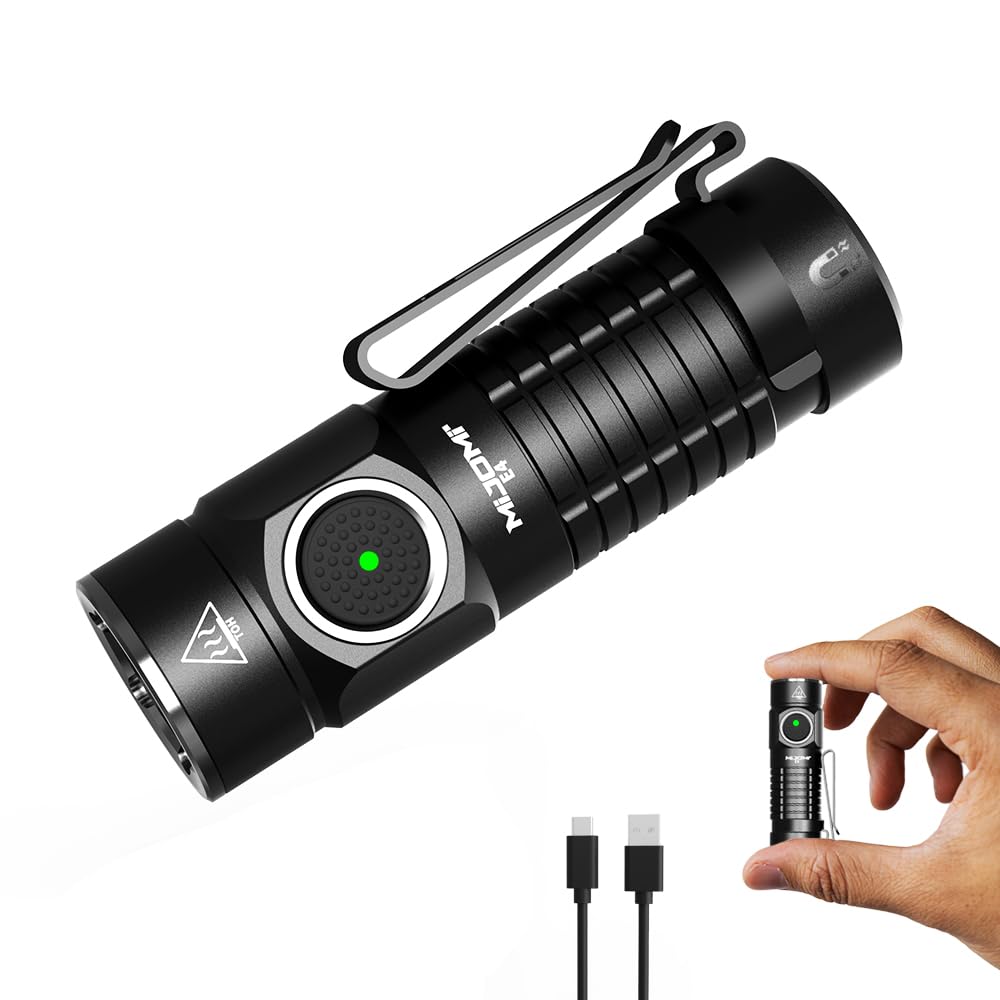 MIJOMI Mini EDC Flashlight with Magnet, Compact Rechargeable Pocket Light 1100 High Lumens Travel Flashlight Rechargeable, E4 Sm