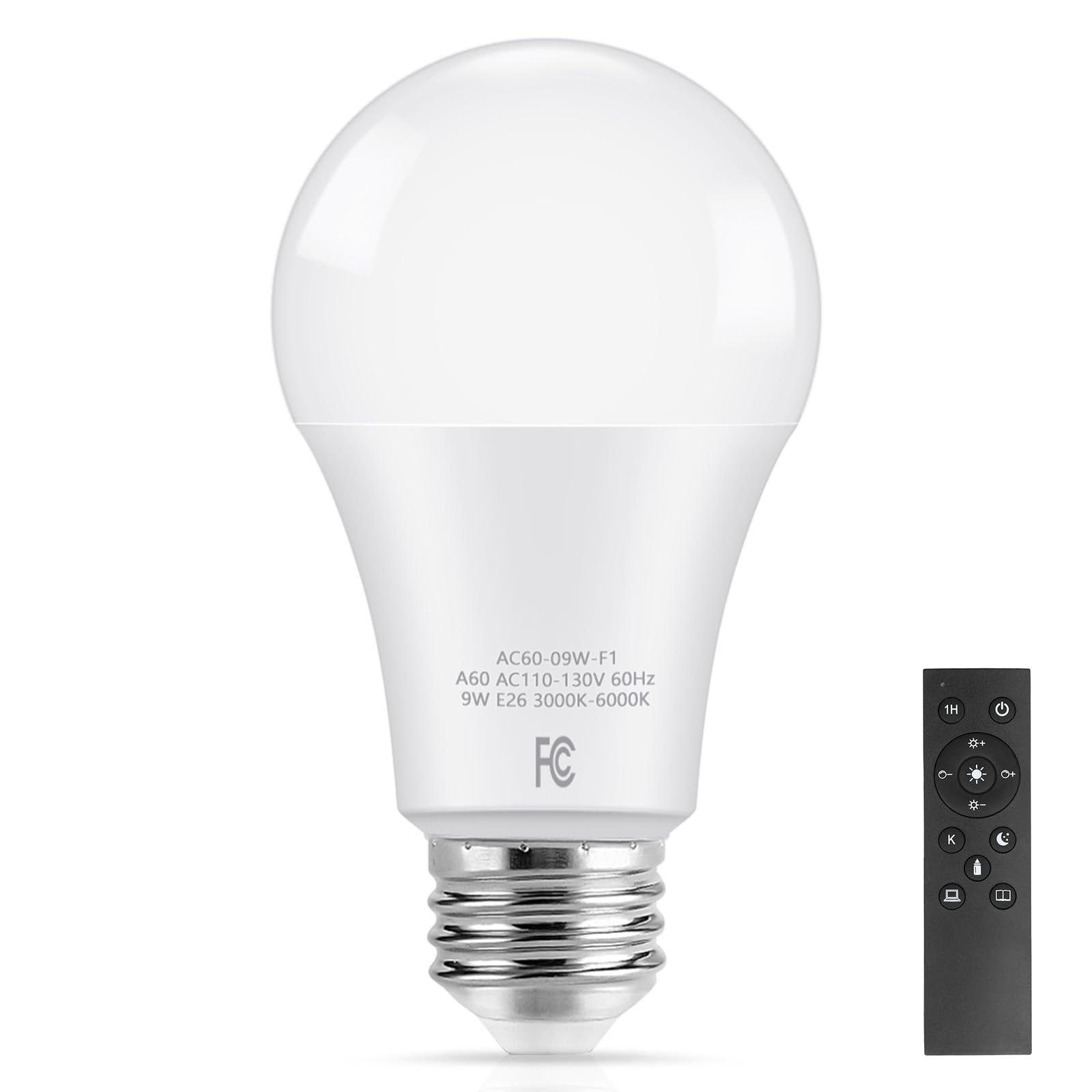 A19 Led Light Bulb With Remote Control, 900Lm 9W Led Bulb 60Watt Equivalent, Stepless Dimmable 3000K-6000K Light Bulb, Standard 