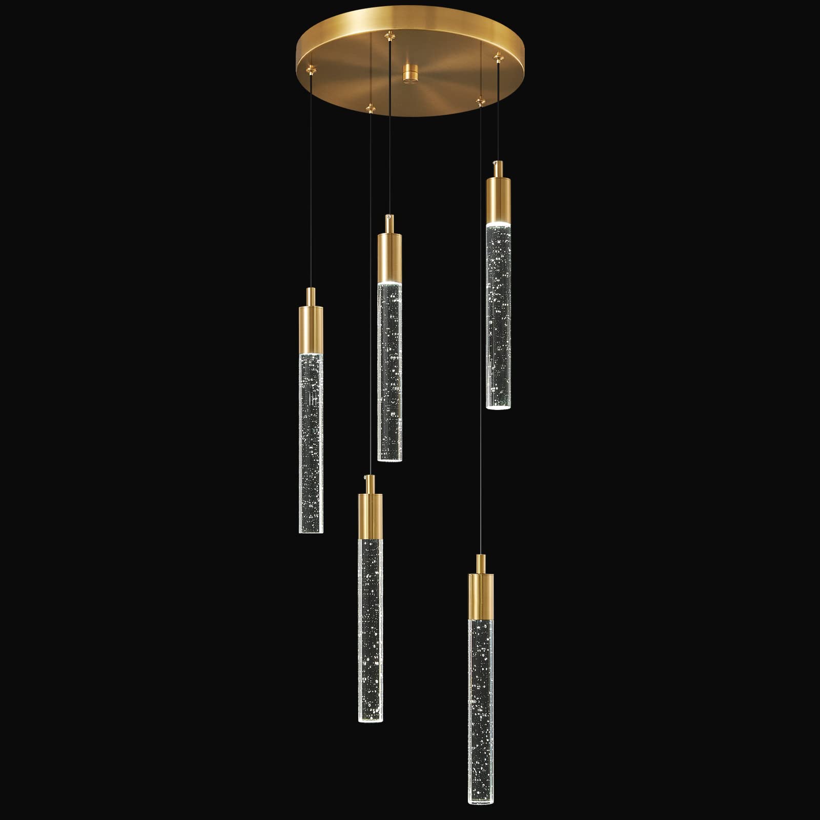 Zhllmq Modern Light Fixture Kitchen Island Pendant Light Dimmable Led Gold Pendant Lights Mini Crystal Pendant Lighting For Bedroom Dining Room Living Room(5-Light )