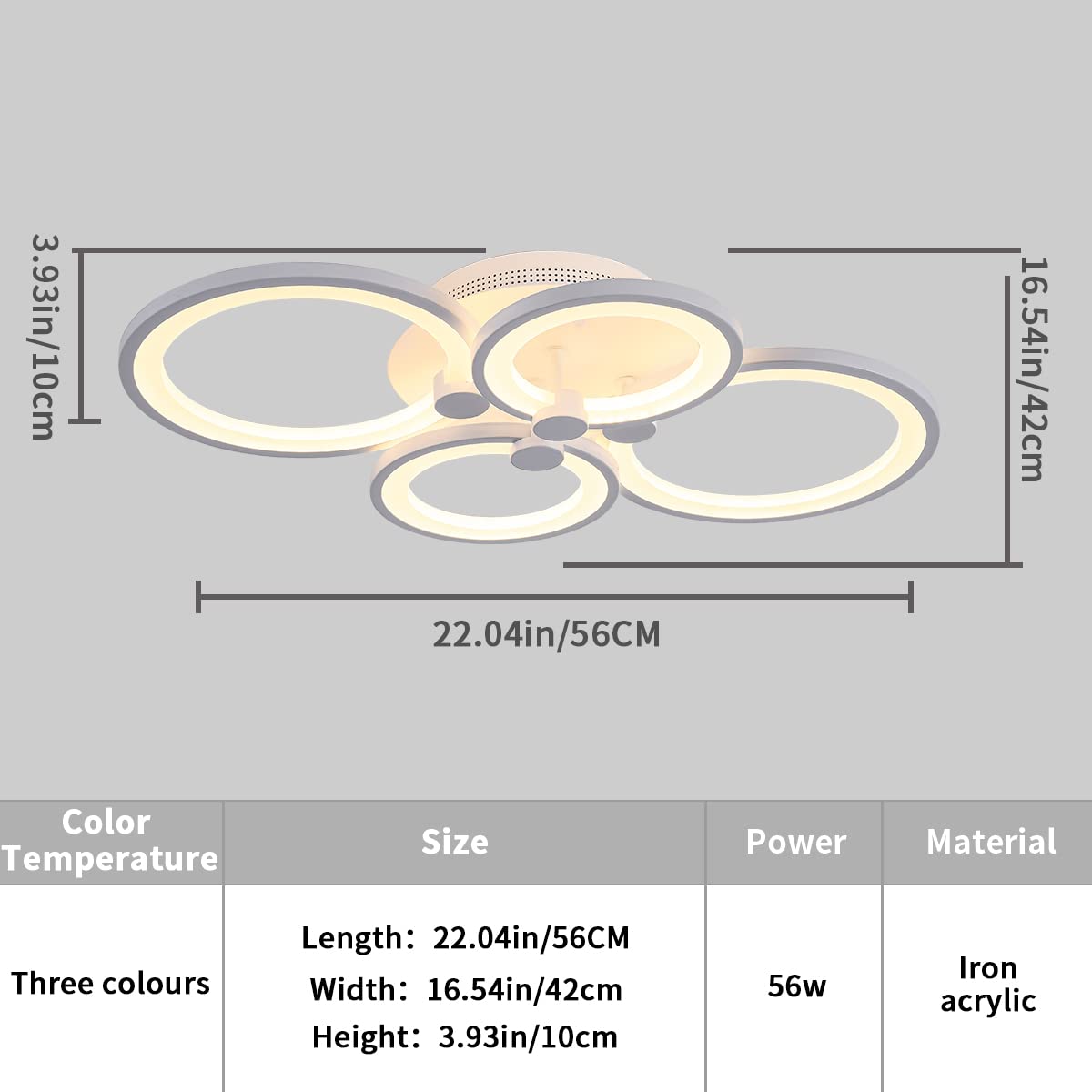 Jaycomey Modern Led Ceiling Light Fixture, Flush Mount Ceiling Lamp Acrylic 4-Ring Circle With Remote, 3000/4000/6000K Dimmable