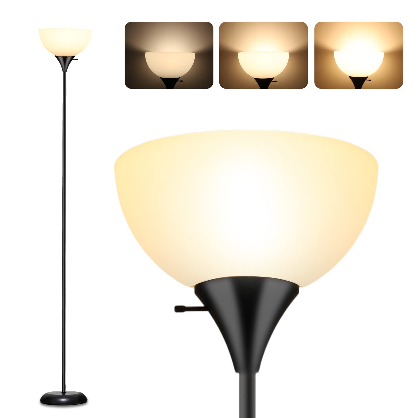 Rislg Standing Led Floor Lamp, Industrial Metal Tall Lamp With Drop-Resistant White Lampshade