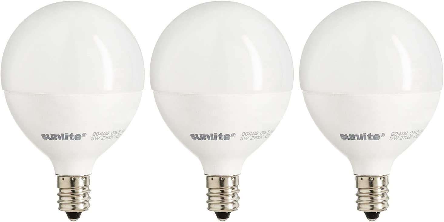 Sunlite 40295 LED G16.5 Globe Light Bulb, 5 Watts (40W Equivalent), 350 Lumens, 2700K Soft White, Dimmable, Candelabra E12 Base,